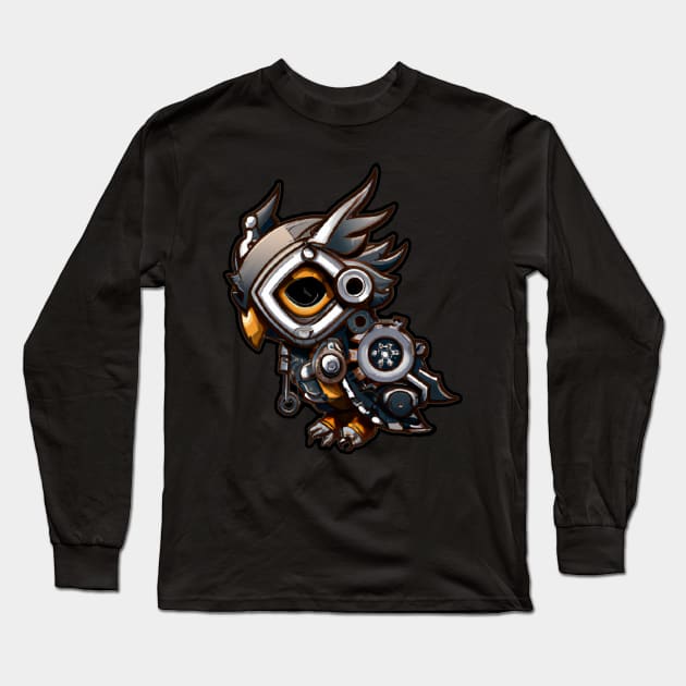 Steampunk owl, fantasy owl, cyborg owl, robot owl Long Sleeve T-Shirt by maxdax